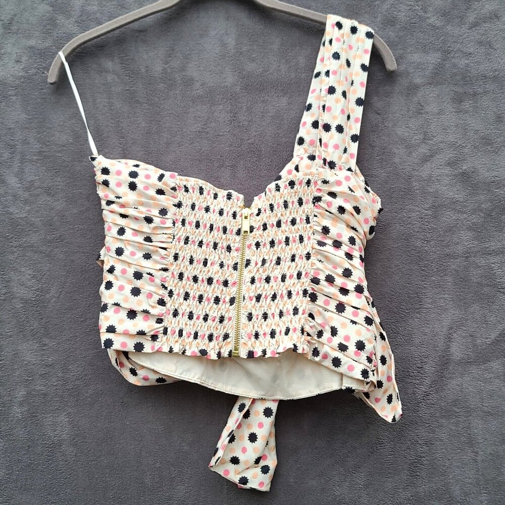 Anthropologie MAEVE Bow-Tie One Shoulder Top Sz 8 Cream Pink Black Boho Zip NWT - Picture 4 of 11